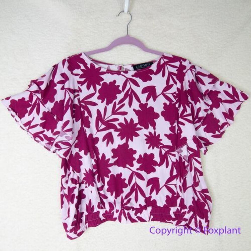 New!  Eloquii floral print flutter‎ sleeves top, plus size 18